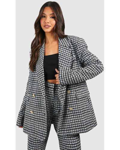 Boohoo Boucle Double Breasted Relaxed Fit Blazer - Gray