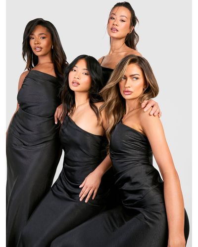 Boohoo Plus Bridesmaid Satin Strappy Asymmetric Maxi Dress - Black