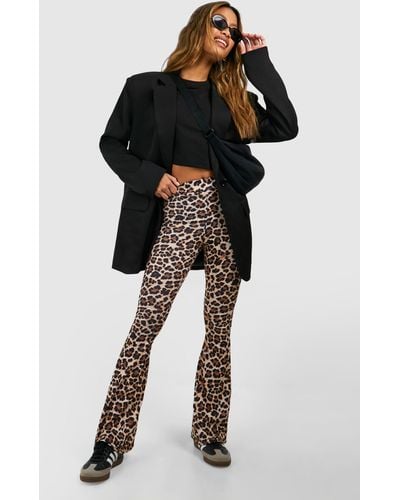 Boohoo Leopard High Waist Basic Fit & Flare Trouser - Black