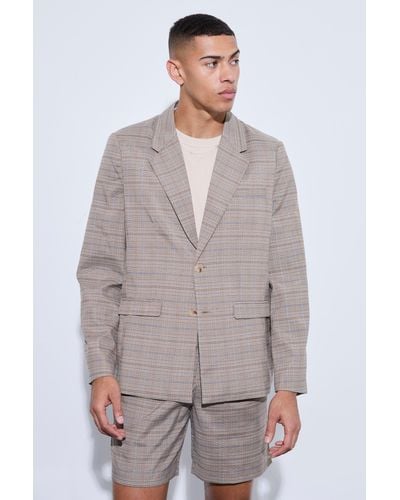 BoohooMAN Flannel Oversized Boxy Blazer - Gray