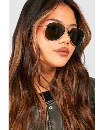 Boohoo Tinted Frame Gold Aviator Sunglasses - Brown