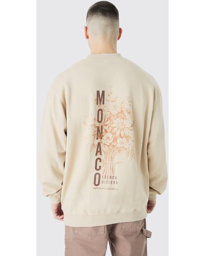 BoohooMAN Tall Sweatshirt mit Monaco-Print - Natur