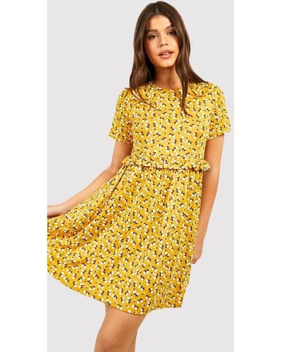 Boohoo Ditsy Floral Smock Dress - Yellow