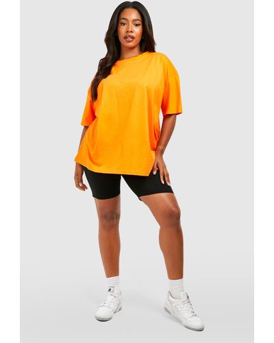Boohoo Camiseta Plus Oversize Básica De Algodón Con Cuello De Caja - Naranja