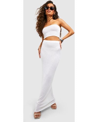 Boohoo Fine Gauge Bandeau And Maxi Skirt Two-piece - White