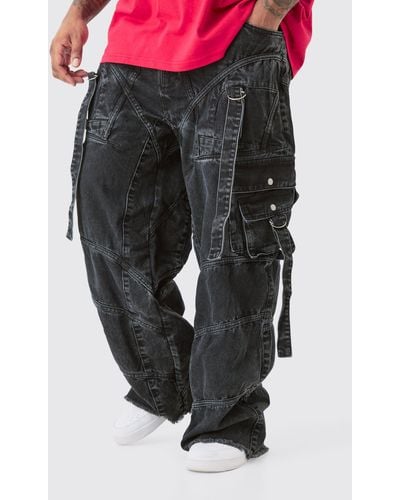 BoohooMAN Plus Baggy Rigid Strap And Buckle Detail Jeans - Schwarz