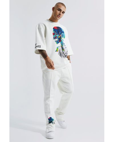 Boohoo Oversized Graphic Half Sleeve Sweater Tracksuit - Blue