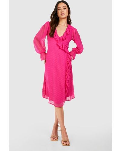 Boohoo Maternity Dobby Frill Wrap Midi Dress - Pink