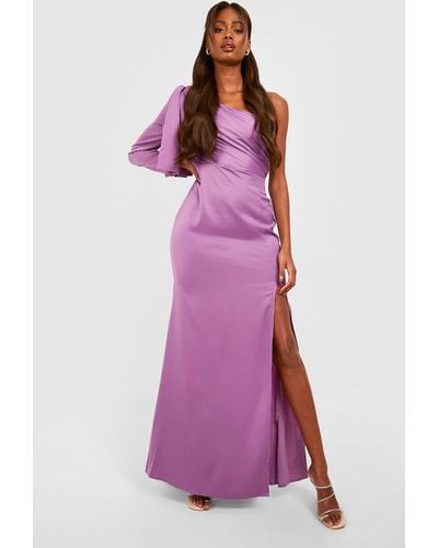 Boohoo Satin One Shoulder Drape Detail Maxi Dress - Purple