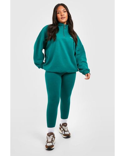 Boohoo Plus Oversized Dsgn Half Zip Sweatshirt And Legging Set - Blue