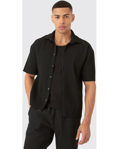 BoohooMAN Pleated Oversized Button Up Shirt - Black