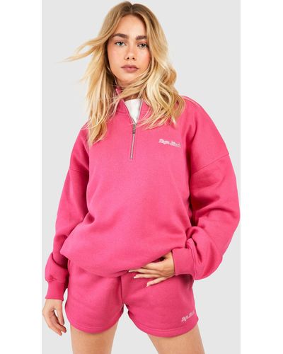 Boohoo Dsgn Studio Script Oversized Half Zip Sweatshirt - Pink