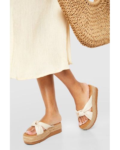 Boohoo Wide Fit Soft Knot Flatforms - Natural