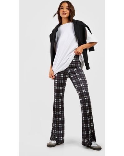 Boohoo Tartan Checked High Waisted Flared Pants - Black