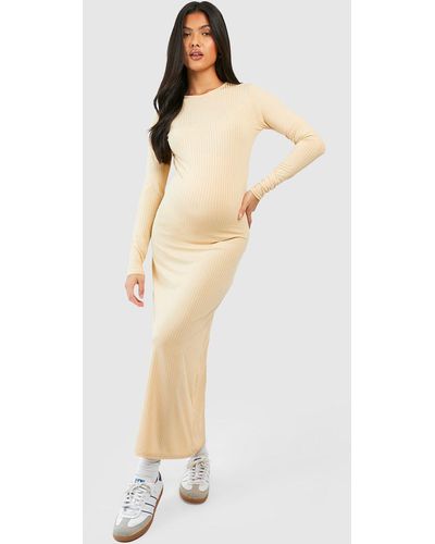 Boohoo Maternity Soft Rib Loose Fit Midaxi Dress - Natural