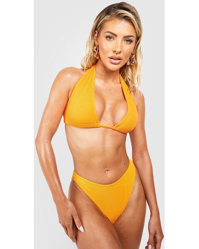 Boohoo Crinkle Fuller Bust Plunge Bikini Top - Orange