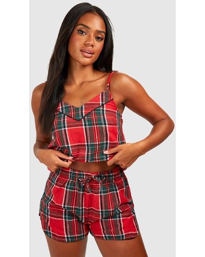 Boohoo Mix And Match Flannel Flannel Pj Shorts - Red
