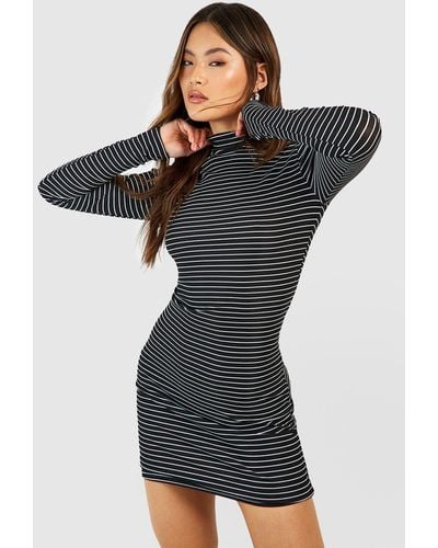 Boohoo High Neck Stripe Mini Dress - Black