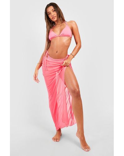 Boohoo Belted Split Beach Maxi Skirt - Pink