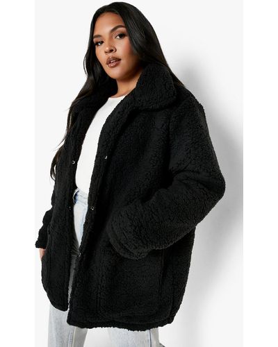 Boohoo Plus Faux Fur Teddy Coat - Black