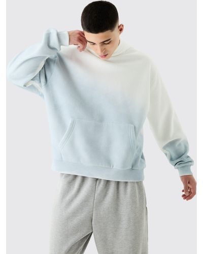BoohooMAN Oversized Ombre Spray Wash Hoodie - Blue