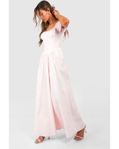Boohoo Puff Sleeve Milkmaid Maxi Dress - Pink