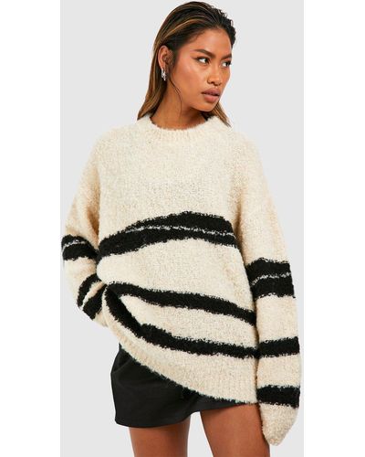 Boohoo Zebra Boucle Oversized Sweater - Natural