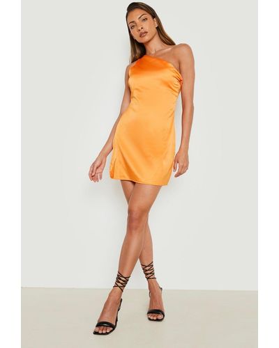 Boohoo Satin One Shoulder Open Back Mini Dress - Orange