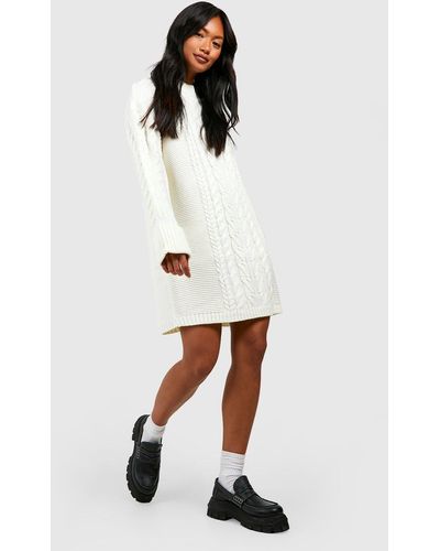Boohoo Cable Knit Mini Sweater Dress - White