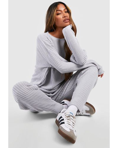Boohoo Slouchy Rib Knitted Tracksuit - Gray