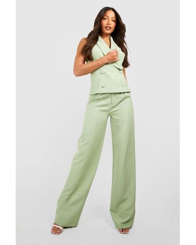 Boohoo Pantalón Tall Premium Entallado De Tiro Alto Y Pernera Ancha - Verde