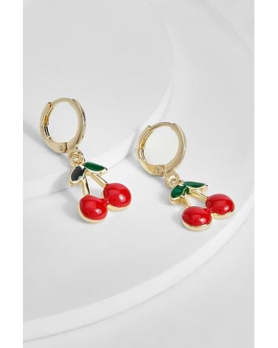 Boohoo Mini Cherry Hooped Earrings - Gris