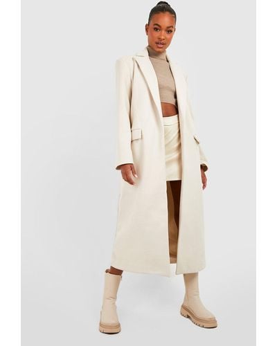 Boohoo Tall Oversized Wool Look Duster Coat - Natural