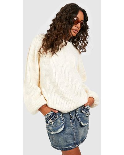 Boohoo Tall Balloon Sleeve Fluffy Knitted Sweater - White