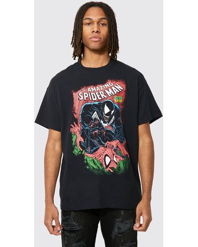 BoohooMAN Oversize T-Shirt mit lizenziertem Spiderman Comic Print - Schwarz