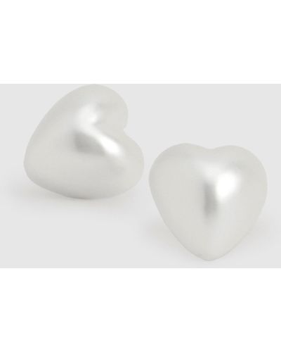 Boohoo Pearl Heart Stud Earrings - Blanco