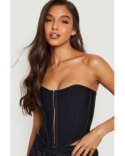 Boohoo Top De Gasa Estilo Corsé Con Corchetes - Negro