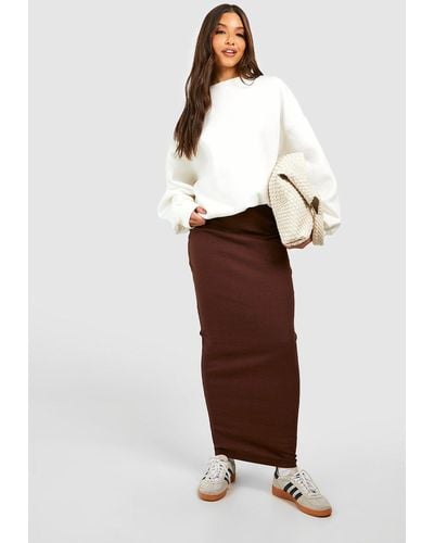 Boohoo Cotton Rib Maxi Slip Skirt - White
