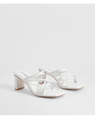 Boohoo Wide Width Strappy Low Block Heeled Mules - White