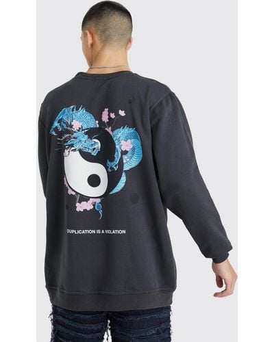 BoohooMAN Oversize Sweatshirt mit Oriental Print - Blau