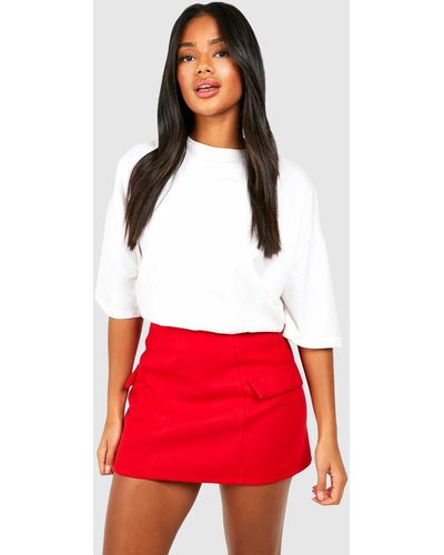 Boohoo Cherry Red Wool Look Mini Skirt