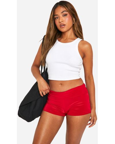 Boohoo Petite Foldover Micro Shorts - Red