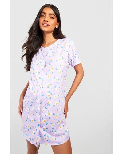 Boohoo Maternity Peached Jersey Button Down Nightie in Black | Lyst UK