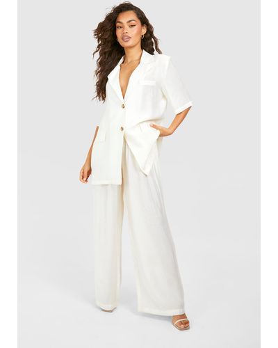 Boohoo Textured Crinkle Relaxed Fit Wide Leg Pants - White