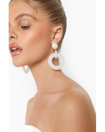 Boohoo Pearl Stone Drop Resin Earring - Natural