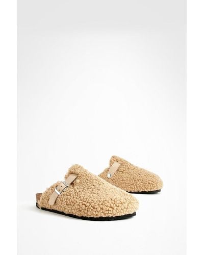 Boohoo Wide Fit Borg Clogs - Natural