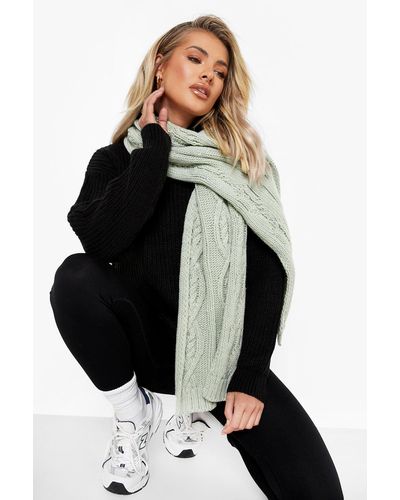 Boohoo Cable Knit Chunky Scarf - Green
