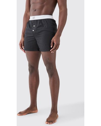BoohooMAN Man Tab Woven Boxer Shorts - Black