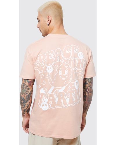 BoohooMAN T-Shirt mit Peace On Earth Print - Pink