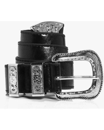 Boohoo Oversize Western Buckle Boyfriend Belt - Black